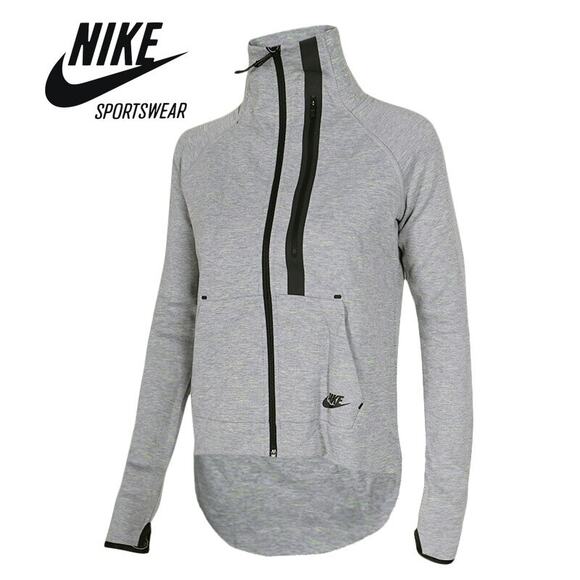 NIKE Womens Tech Fleece Moto Jacket Full Zip Medium Gray Rare Import Athletic - Picture 1 of 7